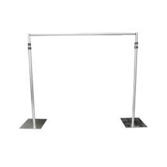 Medium Backdrop Set – 3 piece adjustable uprights 7″ x 17″ – adjustable crossbar 7″ x 12″ – Silver base plates