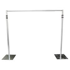 Large Backdrop Set – 3 piece adjustable uprights 8″ x 20″ – adjustable crossbar 8″ x 14″ – Silver base plates