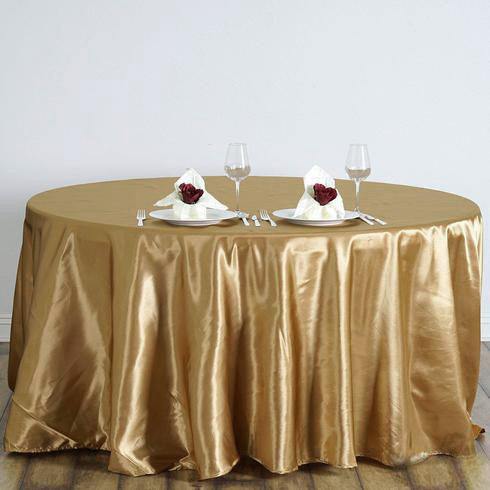 Dream 120'' Round Plain Satin Table Cover - Gold image